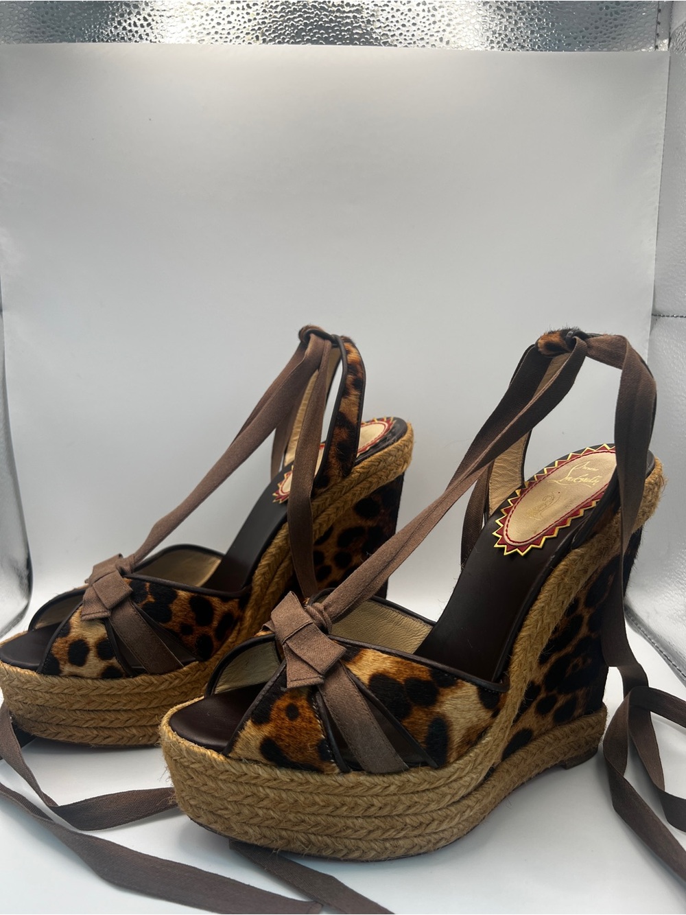 Christian Louboutin Isabelle 140 Leopard Pony Hair Espadrille Wedges